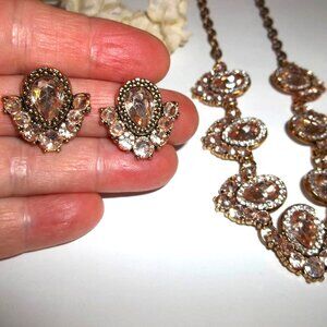 Rhinestone Earrings and Necklace Set Matching Retro Vibe Jewelry Lot Woman D059